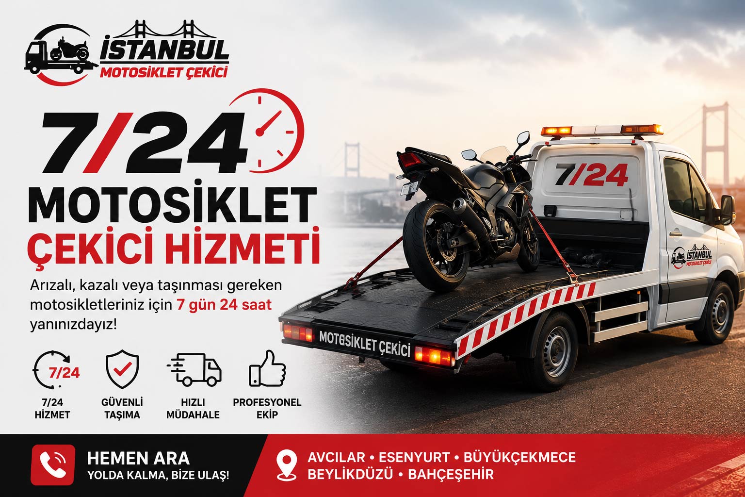 7/24 Motosiklet Çekici Hizmeti